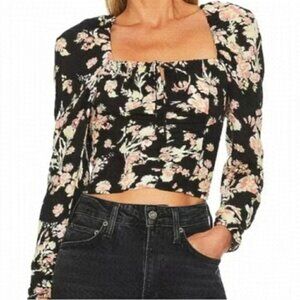 Free People Hilary Smocked Floral Crop Top Cottagecore Floral Blouse Boho Chic